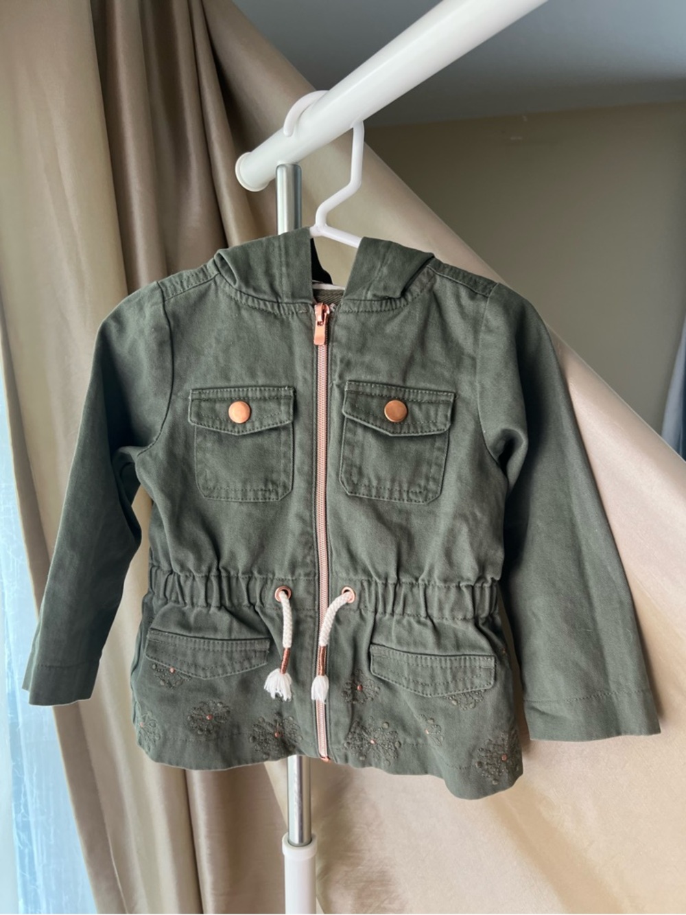 Cotton!!! Girls Hooded Utility Jacket - green